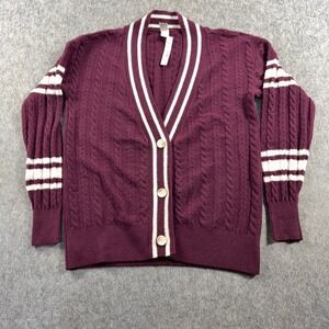 Victoria's Secret PINK Cardigan Varsity College Oversized Medium NWOT Red Purple